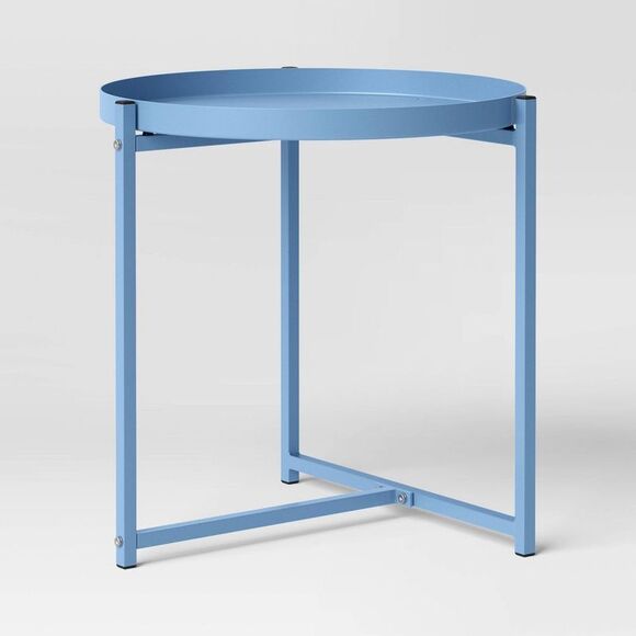 Room Essentials -  Outdoor Steel Round Side Table Tra Blue - Picture 1 of 4